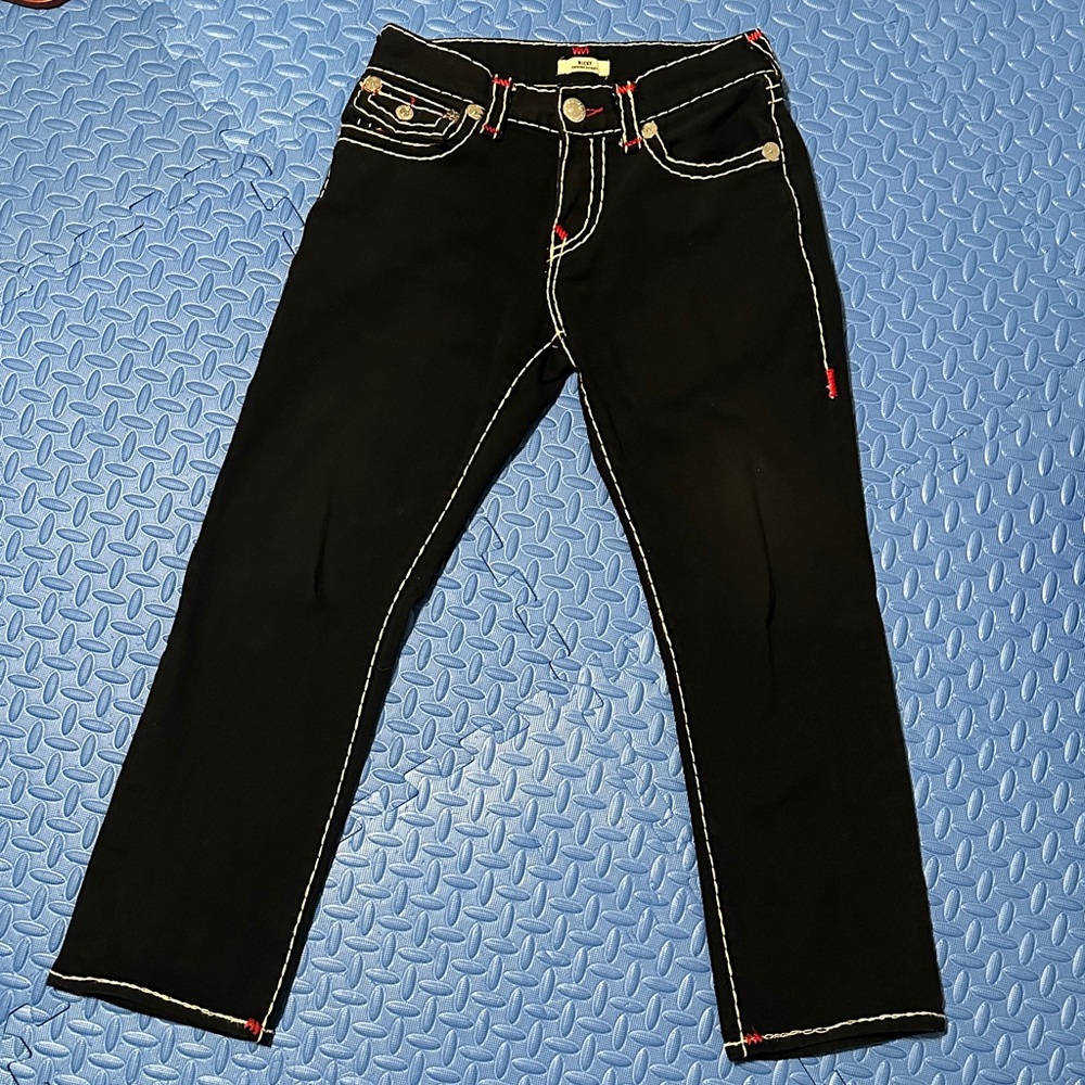 True Religion Ricky Black Jeans with Red Stitching